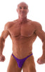mens posing suit with fitted pouch and fitted puckered butt bodybuilder bikini in royal purple; Fitted Pouch - Puckered Back - Bikini in Royal Purple 2; Fitted 