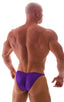 mens posing suit with fitted pouch and fitted puckered butt bodybuilder bikini in royal purple; Fitted Pouch - Puckered Back - Bikini in Royal Purple 2; Fitted 