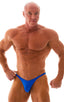 mens posing suit with fitted pouch and fitted puckered butt bodybuilder bikini in wet look royal blue; Fitted Pouch - Puckered Back - Posing Suit in Wet Look Ro