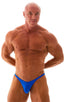 mens posing suit with fitted pouch and fitted puckered butt bodybuilder bikini in wet look royal blue; Fitted Pouch - Puckered Back - Posing Suit in Wet Look Ro