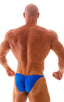 mens posing suit with fitted pouch and fitted puckered butt bodybuilder bikini in wet look royal blue; Fitted Pouch - Puckered Back - Posing Suit in Wet Look Ro