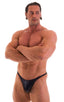 mens posing suit with fitted pouch and fitted puckered butt bodybuilder bikini in wet look black; Fitted Pouch - Puckered Back - Posing Suit in Wet Look Black, 