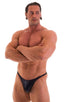 mens posing suit with fitted pouch and fitted puckered butt bodybuilder bikini in wet look black; Fitted Pouch - Puckered Back - Posing Suit in Wet Look Black,