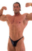mens posing suit with fitted pouch and fitted puckered butt bodybuilder bikini in metallic black; Fitted Pouch - Puckered Back - Posing Suit in Metallic Black, 