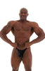 mens competition posing suit in metallic black NPC IFBB body builder bikini by skinz; Posing Suit - Competition Bikini Cut in Metallic Black, Rear View; Posing 