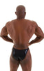 mens competition posing suit in metallic black NPC IFBB body builder bikini by skinz; Posing Suit - Competition Bikini Cut in Metallic Black, Rear View; Posing 