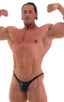 mens sexy bikini fitted pouch scrunchie rear in rock star metallic black; Posing Suit - Fitted Pouch - Puckered Back in Metallic Black, Rear View; Posing Suit -