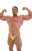 mens posing suit with fitted pouch and fitted puckered butt bodybuilder bikini in metallic gold; Fitted Pouch - Puckered Back - Posing Suit in Metallic Liquid G