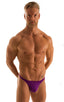 mens swimwear classic t back thong swimsuit in sheer Grape; T Back Thong Swimsuit in ThinSKINZ Grape, Rear View; T Back Thong Swimsuit in ThinSKINZ Grape, Front