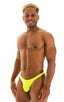 mens swimwear classic t back thong swimsuit in sheer Chartreuse neon yellow; T Back Thong Swimsuit in ThinSKINZ Chartreuse, Rear View; T Back Thong Swimsuit in 