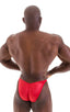 mens posing suit with fitted pouch and fitted puckered butt bodybuilder bikini in wet look red; Fitted Pouch - Puckered Back - Posing Suit in Wet Look Lipstick