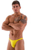 Bodybuilder Posing Suit - Narrow Back in Sunshine Yellow, Front View; Bodybuilder Posing Suit - Narrow Back in Sunshine Yellow, Rear View; Special Order Notice
