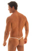 mens tiny sheer white g string thong swimsuit by skinz swimwear; Stuffit Pouch G String Swimsuit in Semi Sheer White peep Show 2; Stuffit Pouch G String Swimsui