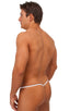 mens micro g string sexy swimsuit bikini in Semi SHEER White PowerNet; Stuffit Pouch G String Swimsuit in Semi SHEER White PowerNet nylon/lycra, Rear View; Stuf