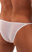 mens super low brazilian bikini in sheer white peep show skinz man swimsuit; Super Low Brazilian Bikini in White Peep Show, Rear View; Super Low Brazilian Bikin