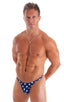 mens seamless skimpy bikini swimsuit half back skinz swimwear in Navy Stars and Red Stripes ; Rio Tanning Bikini Swimsuit in Stars and Stripes Tricot nylon/lycr