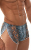 mens sexy swimsuit bikini cover up split shorts in sheer  Turquoise Python Stretch mesh; Swimsuit Cover Up Split Running Shorts in Turquoise Python Stretch mesh
