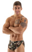 mens sexy swimsuit bikini cover up split shorts in sheer Mesh Camouflage; Swimsuit Cover Up Split Running Shorts in Mesh Camouflage, Rear View; Swimsuit Cover U