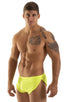 mens sexy swimsuit bikini cover up split shorts in Semi Sheer Chartreuse; Swimsuit Cover Up Split Running Shorts in Semi Sheer Chartreuse, Rear View; Swimsuit C