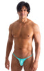 mens aquamarine micro pouch swimsuit half back bikini skinz swimwear; Stuffit Pouch Half Back Tanning Swimsuit in Aquamarine 2; Stuffit Pouch Half Back Tanning 