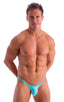 mens aquamarine micro pouch swimsuit half back bikini skinz swimwear; Stuffit Pouch Half Back Tanning Swimsuit in Aquamarine 2; Stuffit Pouch Half Back Tanning 