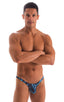 mens micro pouch bikini swimsuit brief in sheer dark water; Stuffit Pouch Bikini Swimsuit in Super ThinSKINZ Dark Water, Rear View; Stuffit Pouch Bikini Swimsui