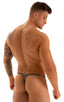 mens micro pouch thong back sexy swimsuit in swimwear fabric sheer Cheeta; Stuffit Pouch Thong in Super ThinSKINZ Cheeta, Rear View; Stuffit Pouch Thong in Supe