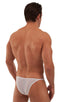 mens super low brazilian bikini in sheer white peep show skinz man swimsuit; Super Low Brazilian Bikini in White Peep Show, Rear View; Super Low Brazilian Bikin