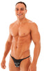 mens super low brazilian bikini in sheer black peep show skinz man swimsuit; Super Low Brazilian Bikini in Black Peep Show, Rear View; Super Low Brazilian Bikin