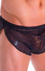 Swimsuit Cover Up Split Running Shorts in Semi Sheer Black Spiderweb mesh, Front View; Swimsuit Cover Up Split Running Shorts in Semi Sheer Black Spiderweb mesh