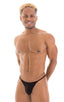 mens smooth pouch string side t back thong sexy swimsuit bikini in sheer Black; Smooth Pouch Skinny Sides Swim Thong in Super ThinSKINZ Black, Rear View; Smooth