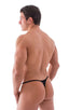 mens smooth pouch string side t back thong sexy swimsuit bikini in Semi Sheer Black; Smooth Pouch Skinny Sides Swim Thong in Semi Sheer Black, Rear View; Specia