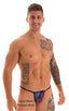 mens micro g string thong swimsuit bikini in Super Aquarious Mesh; G String Swimsuit - Adjustable Pouch in Super Aquarious Mesh with Black Strings, Rear View; 