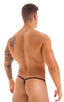 mens micro g string thong swimsuit bikini in Super Aquarious Mesh; G String Swimsuit - Adjustable Pouch in Super Aquarious Mesh with Black Strings, Rear View; 