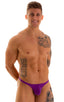 mens micro pouch thong back sexy swimsuit in swimwear fabric ThinSKINZ Grape; Stuffit Pouch Thong in ThinSKINZ Grape, Rear View; Stuffit Pouch Thong in ThinSKIN