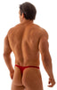 T Back Thong Swimsuit - Bravura Pouch in ThinSKINZ Lipstick Red, Front View; T Back Thong Swimsuit - Bravura Pouch in ThinSKINZ Lipstick Red, Rear View; T Back 