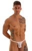 Quick Release Thong - Bravura Pouch in Super ThinSKINZ White, Front View; Quick Release Thong - Bravura Pouch in Super ThinSKINZ White, Rear View; Quick Release