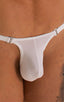 Quick Release Thong - Bravura Pouch in Super ThinSKINZ White, Front View; Quick Release Thong - Bravura Pouch in Super ThinSKINZ White, Rear View; Quick Release