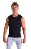 Sleeveless Lycra Muscle Tee in Super ThinSKINZ Black, Front View; Sleeveless Lycra Muscle Tee in Super ThinSKINZ Black, Rear View; Sleeveless Lycra Muscle Tee i