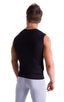 Sleeveless Lycra Muscle Tee in Super ThinSKINZ Black, Front View; Sleeveless Lycra Muscle Tee in Super ThinSKINZ Black, Rear View; Sleeveless Lycra Muscle Tee i