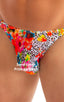 mens seamless pouch tiny bikini swimsuit brief skinz swimwear in sheer Hibiscus Print on Mesh 1; Mens Seamless Pouch Bikini Swimsuit in Hibiscus Print on Mesh 2