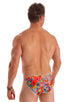 mens seamless pouch tiny bikini swimsuit brief skinz swimwear in sheer Hibiscus Print on Mesh 1; Mens Seamless Pouch Bikini Swimsuit in Hibiscus Print on Mesh 2