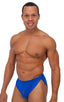 Swimsuit Cover Up Split Running Shorts in Royal Blue Stretch Mesh, Front View; Swimsuit Cover Up Split Running Shorts in Royal Blue Stretch Mesh, Rear View; Swi