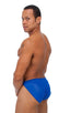 Swimsuit Cover Up Split Running Shorts in Royal Blue Stretch Mesh, Front View; Swimsuit Cover Up Split Running Shorts in Royal Blue Stretch Mesh, Rear View; Swi