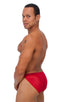 Swimsuit Cover Up Split Running Shorts in Red Stretch Mesh, Front View; Swimsuit Cover Up Split Running Shorts in Red Stretch Mesh, Rear View; Special Order Not