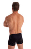 mens square cut best seller black swimsuit boxer trunks skinz swimwear; Mens Square Cut Seamless Swim Trunks in Black tricot-nylon-lycra 2; Mens Square Cut Seam