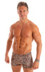 mens square cut swimsuit boxer trunks in by skinz swimwear Super ThinSKINZ Cheeta; Mens Square Cut Seamless Swim Trunks in Super ThinSKINZ Cheeta 2; Mens Square