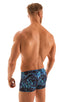 mens 2022 best seller square cut swim trunks boxer swimsuit in semi sheer dark water print; Square Cut Seamless Swim Trunks in Super ThinSKINZ Deep Water, Rear 