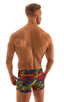Square Cut Seamless Swim Trunks in Tan Through Technicolor, Front View; Square Cut Seamless Swim Trunks in Tan Through Technicolor, Rear View; Square Cut Seamle