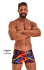 mens square cut swimsuit boxer trunks in by skinz swimwear in Tan Through Rave Up; Square Cut Seamless Swim Trunks in Tan Through Rave Up, Rear View; Square Cut